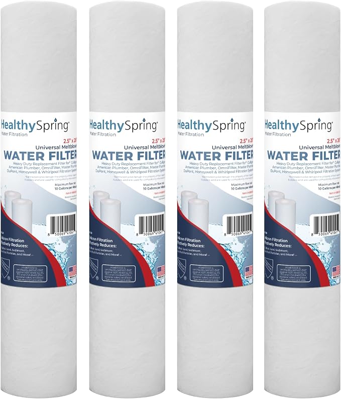 High Performance 5 Micron 20 Inch x 2.5 Inch, 4-Pack Spun Polypropylene Whole House Sediment Water Filter Replacement Cartridge,Compatible with Pentek P5-20, 155016-43, SDF-25-2005, Made in USA