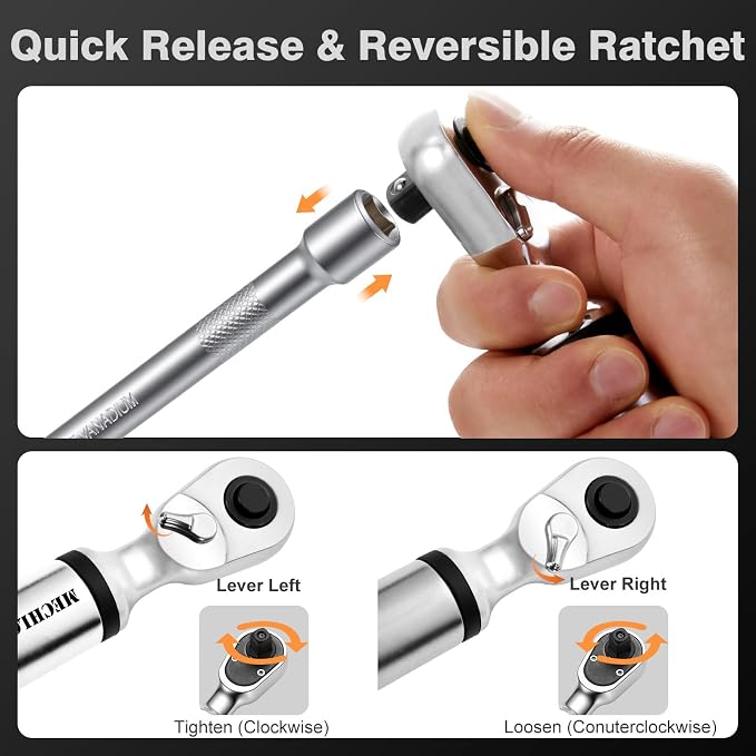 Digital Torque Wrench 3/8 Drive, 5–99.6 Ft-lbs / 6.8–135 N·m, ±2% Accuracy, Dual-Direction Ratchet, Electric Torque Wrench with Buzzer & LED Indicator for Bike, Motorcycle, Auto Repair