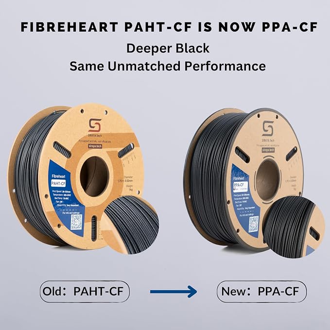 Siraya Tech Fibreheart PPA-CF 3D Printing Filament: Industrial-Grade Carbon Fiber Nylon, Superior Strength & Heat Resistance - The High Performance PAHT-CF (1kg, Black)