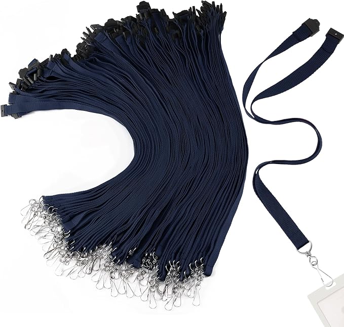 Patelai 120 Pcs Breakaway Lanyards with J Hook Bulk Flat for ID Badges Neck Badge Lanyards Card Name tag Holder Neck Straps (Navy Blue)
