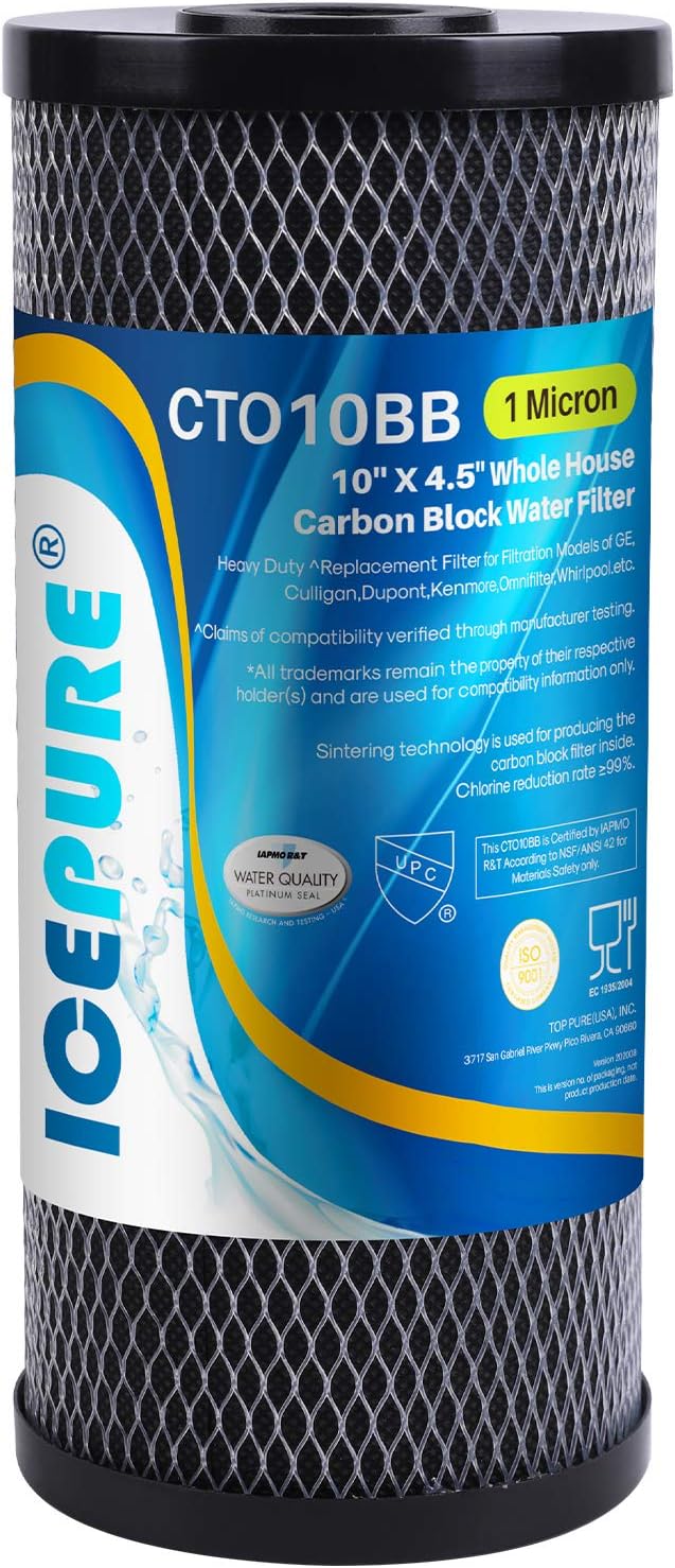 ICEPURE 5 Micron 10" x 4.5" Whole House Water Filter 2Pack and 1 Microns Whole House Sediment Activated Carbon Water Filter Compatible with Dupont WFHDC8001,1PACK