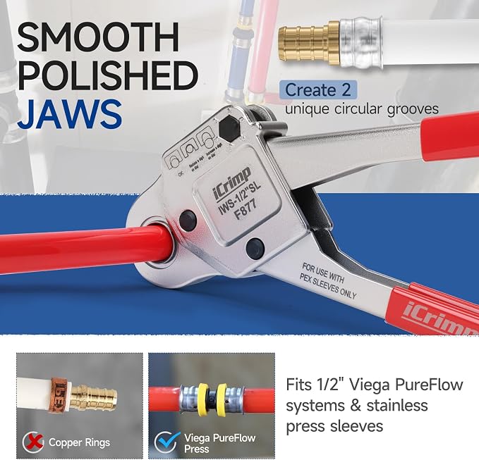 iCrimp Stainless Steel Pressing Sleeves Crimping Tool for PEX Pipe (1/2-Inch)
