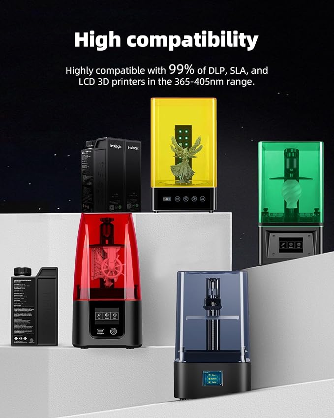 Inslogic Nylon-Like Tough 3D Printer Resin, High Impact Resistance & Flexibility for LCD, DLP, SLA Resin 3D Printers, Durable, Low Shrinkage, 365-405nm UV-Curing Resin for Functional Parts, 1kg, Black