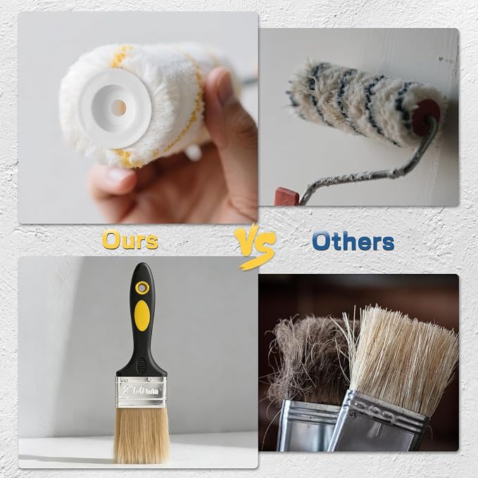 Paint Roller Kit, Rocfinity Paint Roller with 6ft Extension Pole,12"18" Painting Supplies for Walls & Ceilings,Paint Brushes for Home Interior Outside,Long Roller with Tray & Painters Tape