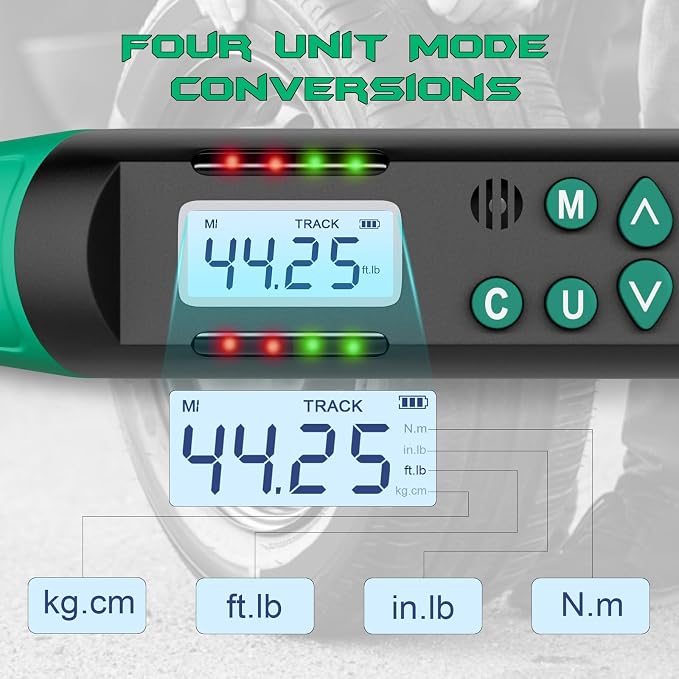 Torque Screwdriver 3/8 Inch Drive Digital Torque Wrench, 2.21-44.25Ft.lb/3-60N.m, with Preset Value, Buzzer & LED Indicator, ±2% Accuracy Torque Wrench for Bike, Motorcycles