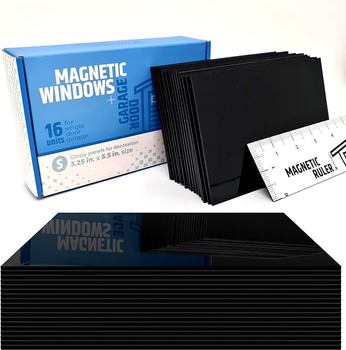 Strong & Glossy Magnetic Garage Door Windows (Size Small) - Looks Like Real Window Panels/Faux Panes - Easy to Align & Will Never Fall (Upgraded Magnets) | Fits 1 Car Garage | 16pcs 3.25"X5.5"