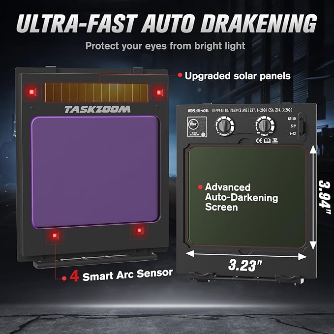 Auto Darkening Welding Helmet True Color 1/1/1/1,Large View 3.94"x3.23",Welding Hood with 4 Arc Sensors,Blue Light + UV/IR Blocking,Wide Shade 4/5-9/9-13 for TIG MIG ARC Welding,Cut and Grind