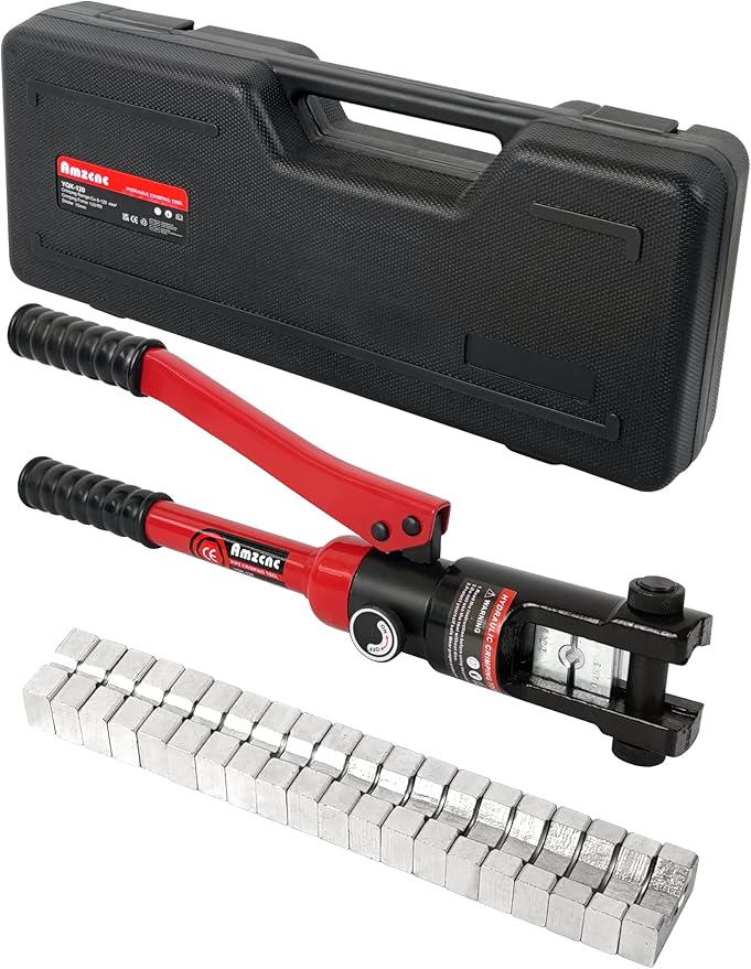 AMZCNC 12 Ton Hydraulic Wire Crimper Battery Cable Lug Terminal Crimping Tool w/ 10 Dies (8AWG~4/0AWG Crimping Tool)