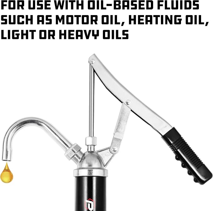 Powerbuilt Heavy Duty Level Action Barrel Pump, Drum Pump with Telescoping Suction Tube Fits 15 to 55 Gallon Drums, For Transferring Motor Oil, Heating Oil, Transmission Fluid- 648770
