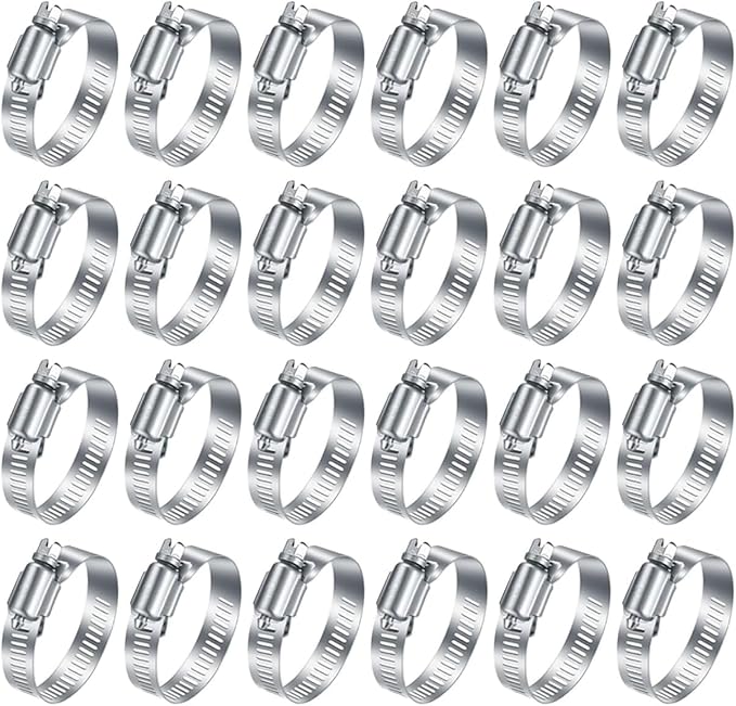 Hose Clamps 20PCS, Stainless Steel, Radiator Hose Clamps, Small size, 5/8– 1"(16-25mm) Worm Gear Hose Clamp Kit,Small Metal Pipe Clamp Set for Automotive,Plumbing,Intercooler