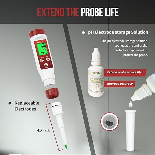 YINMIK Digital pH Meter for Food Fermentation with pH Calibration Solution | Spear Tip Food pH Tester Fermentation, Hot Sauce Canning, Cheese Cooking Sourdough Bread, Water Resistant, Solid and Water