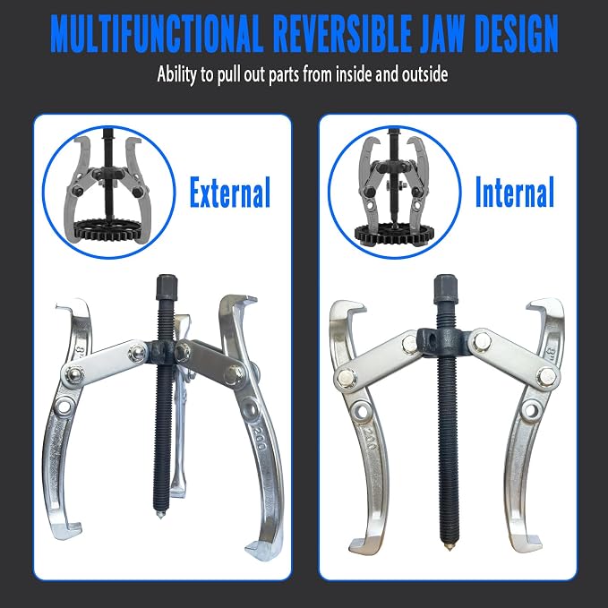 3" 4" 6" 8" Gear Puller Set,2 Jaw & 3 Jaw Bearing Puller Kit with Reversible Jaws,Cr-V Steel Heavy Duty Pulley Puller Tool for Internal External Bearing Gear Pulley Flywheel Removal.