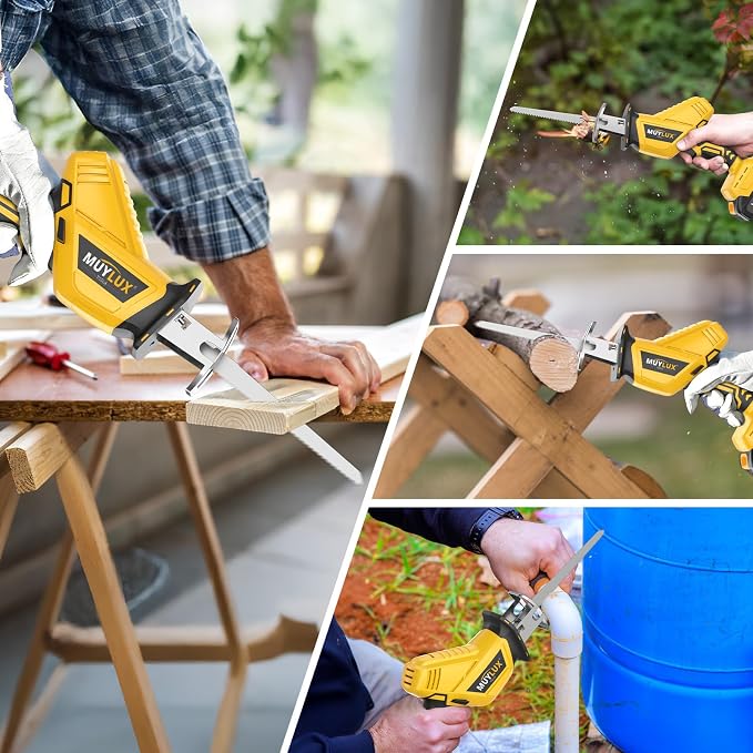 Cordless Reciprocating Saw, Electric Saw with Battery and Charger, 20V Battery Power Saws, 0-3500 SPM Variable Speed, Tool-Free Change, 4 PCS Blades for Wood PVC Metal Pipe Tree Cutting, 2 Batteries