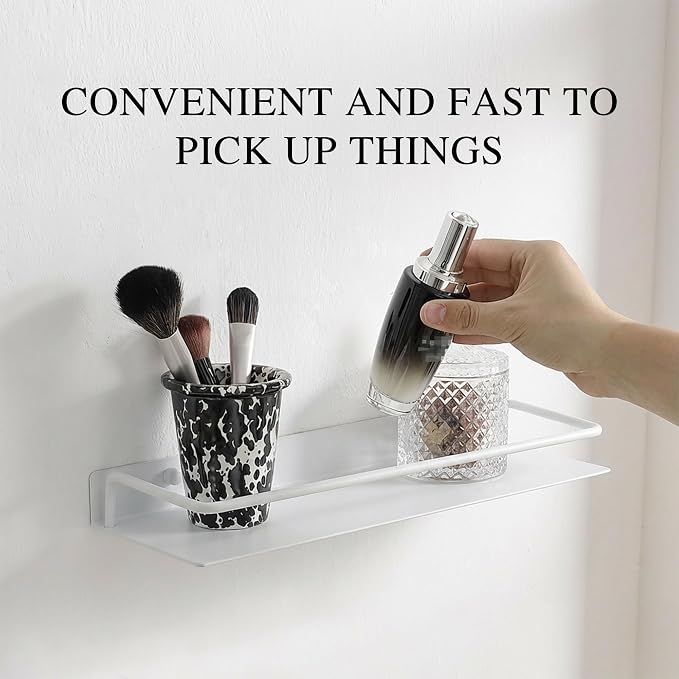 RFOUO 20 Inch White Metal Wall Shelf with Guard Rail, Long Wall Mounted Bathroom Shelf, Aluminum Floating-Style Display Shelf for Kitchen Bedroom Decor Storage Organizer, 1 Pack