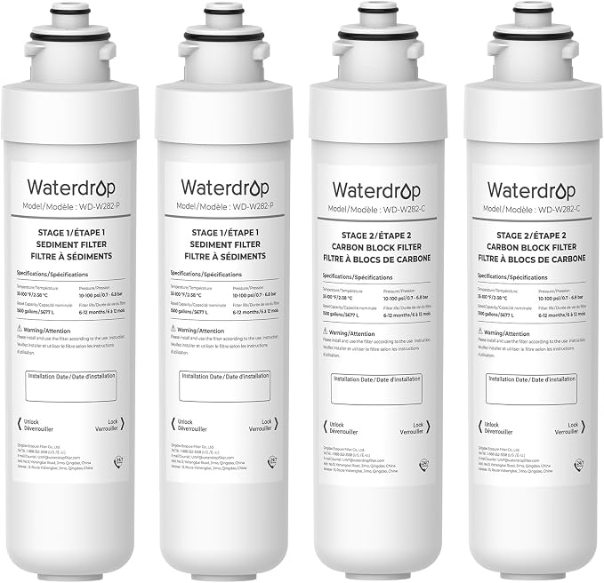 Waterdrop UVF2 Cooler Filter Compatible with Brio®2 Stage Water Filter Replacement NFMPP5M, MIB200PKF, UVF2 Series Models of Brio® Bottleless Water Cooler Dispenser CLPOU520UVF2, CLCTPOU520UVF2 4 Pack