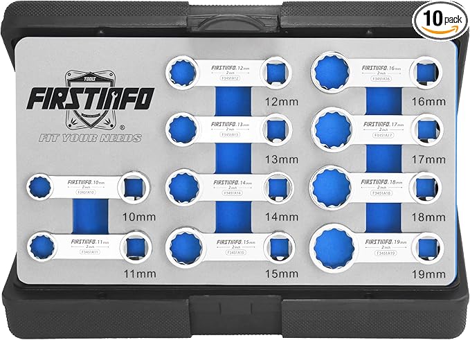 FIRSTINFO F3451A Taiwan 3/8-inch Drive Torque Adapter Set, 12-Point Box End, 10 to 19mm, Metric, 10-Piece with CR-V Construction | Blow Case and Mechanic's Tray