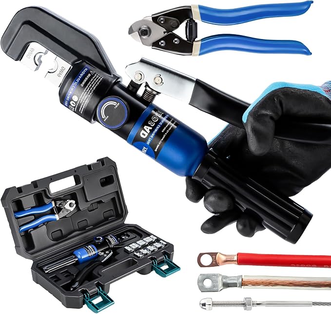 Hydraulic Hand Crimper Tool for Stainless Steel Cable Railing Fittings for 1/16" 1/8" 3/16" Cable –Wire Swaging Tool 8 Ton and Stainless Steel Cable Cutter,1/8” Wire Rope Crimping Tool
