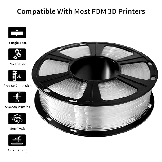 Geeetech Clear PLA Filament 1.75mm, Excellent Transparency, Neatly Wound 3D Printer Filament 1kg(2.2lbs), Transparent PLA Fit Most FDM 3D Printers