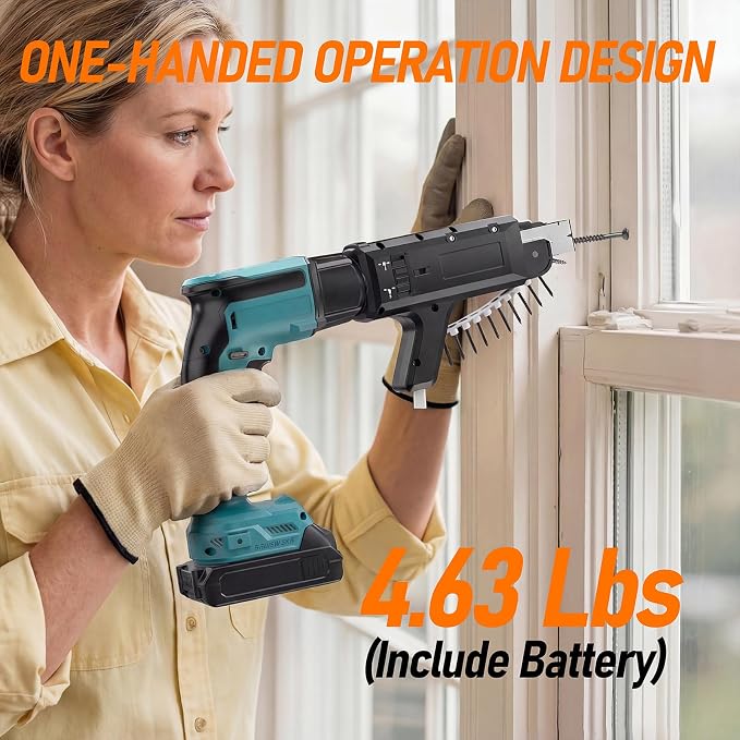 18V Cordless Drywall Screw Gun, 2-in-1 Self-Feeding Drywall Screwdriver | Includes Collated Attachment, Tool Bag and 4.0Ah Battery, Perfect for DIY and Professional Use