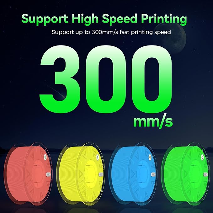 Creality Glow in The Dark Hyper PLA Filament, Luminous 3D Printer Filament 1.75mm, High Brightness&Long Time Glows Filament Bundle, Dimensional Accuracy +/-0.02mm, 4kg Spool(Pink,Blue,Yellow,Green)
