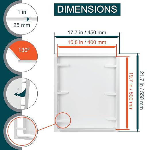 16" x 20" White Metal Access Panel - Wall Access Panel for Drywall - Hidden Wire Cover for Wall Covering Panels - Plumbing, Electricity, Heating Alarm, Bathroom, Dry Wall Hole Cover