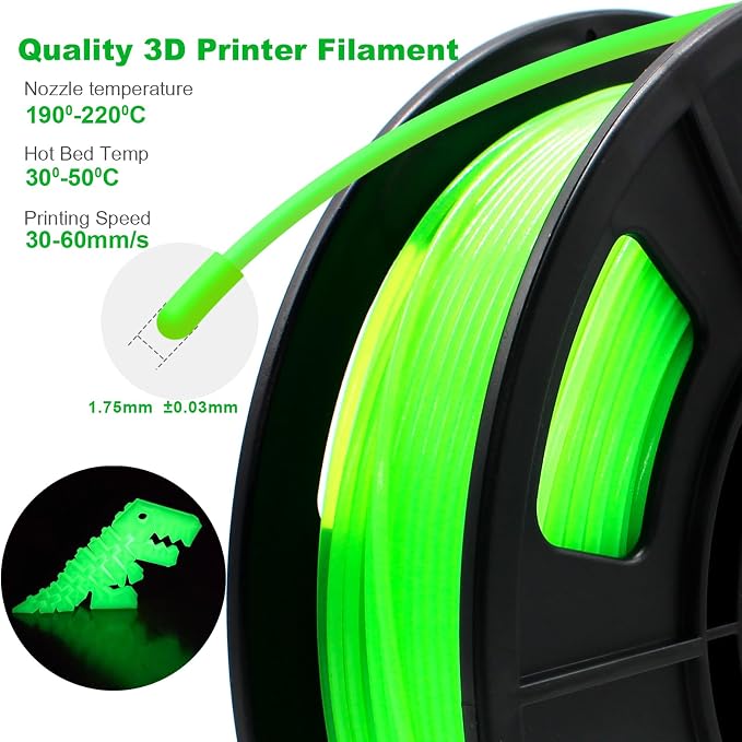 3D Printer Filament PLA Glow in The Dark Filament PLA 1.75mm 250g, 0.25kg Small Spool 3D Printing Luminous Filament 1.75mm Dimensional Accuracy +/- 0.02 mm, Fit Most FDM 3D Printers