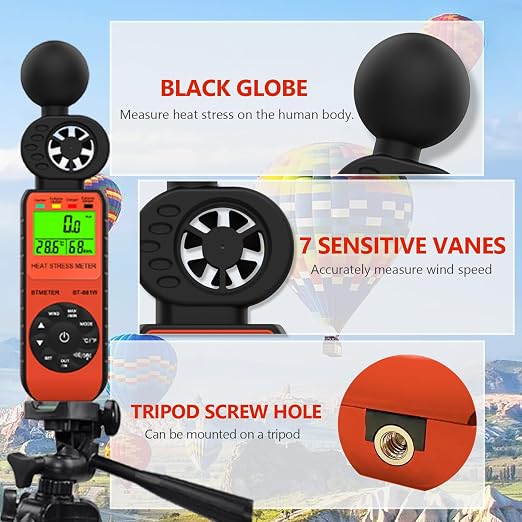 [2 PCS] Wind Speed & Heat Stress WBGT Meter, Digital Handheld Anemometer, Wind Speed Gauges with Temperature Humidity for Outdoor Workers, Iron and Steel Foundries, Drone Flying, HOLDPEAK HP-881W