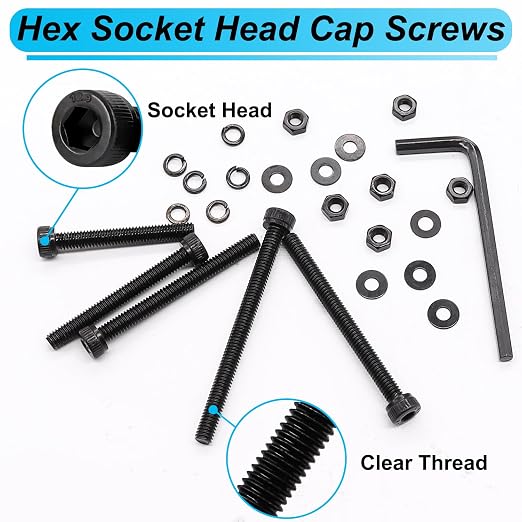 220PCS Black M4 Hex Socket Head Cap Screws, M4 x 30/35/40/45/50mm Metric Screws Bolts Nuts Washers Assortment Kit, 12.9 Grade Alloy Steel