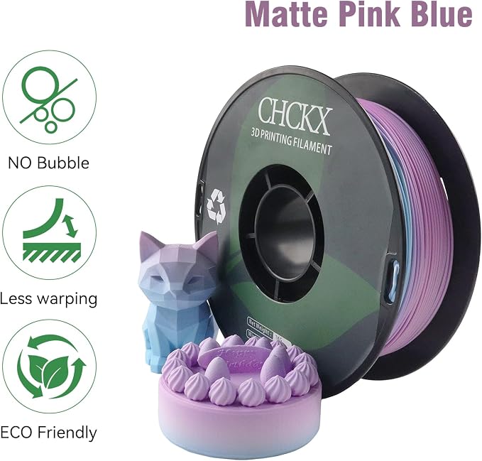 Matte Rainbow PLA 3D Printer Filament, 1KG Spool(2.2lbs) 1.75mm PLA Gradient Filament for Most FDM 3D Printers,Pink Blue