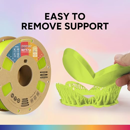 OVERTURE Matte PLA 1.75mm, Low Warp & Smooth Finish 3D Printer Filament | Frosted Matt Finish Hides Layer Lines, 1kg Spool (2.2lbs) Cardboard Spool, Fit Most FDM Printer (Matte Grass Green)