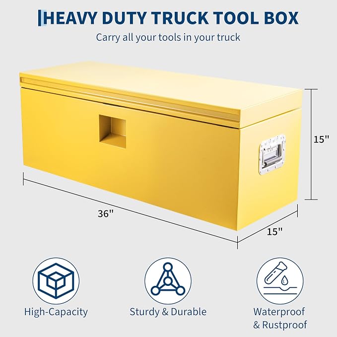 GarveeTech Truck Bed Tool Box Heavy Duty Steel Toolbox with Hydraulic-Assisted Lid, Drill-Proof Lock & Weatherproof Seal, Universal Mount for Pickup, Truck Bed, RV, Trailer