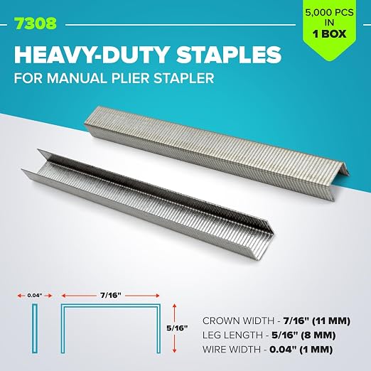 IDL Packaging Heavy Duty Staples for Plier HSP-12 - 7/16" x 5/16" x 0.04" (1 Box, 5000 Pcs) - Non-Rusting, Durable Stainless Steel Staples