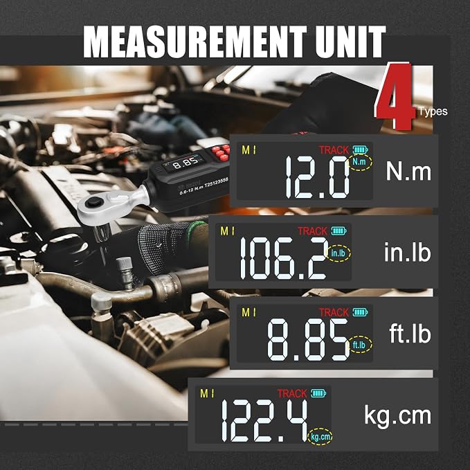 VANPO Digital Torque Wrench 1/4-Inch 4–8.85 ft-lb/0.6–12 Nm for Bicycles | ±2% Accuracy, Electronic Torque Wrench with LCD Display, Audible & Color Feedback for Small Engine & Precision Instruments