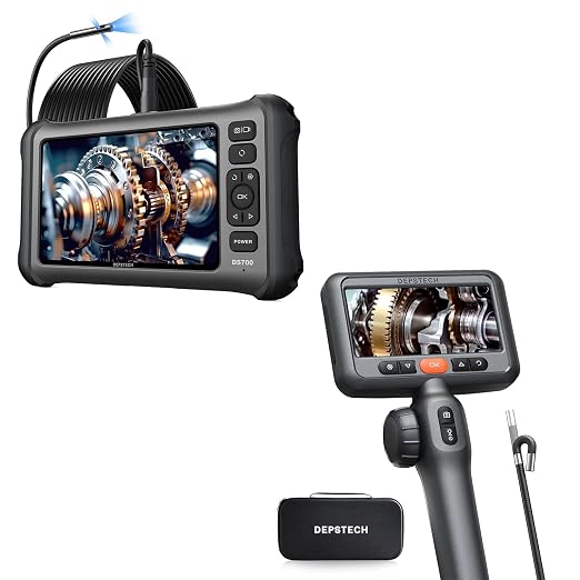 DEPSTECH DS650 210° Two-Way Articulating Borescope Tool, Industrial Endoscope Camera with Lights, 0.24in Slim Probe, DS700SE 7'' IPS Endoscope Camera with Lights, 1080P Triple-Lens Digital Borescope