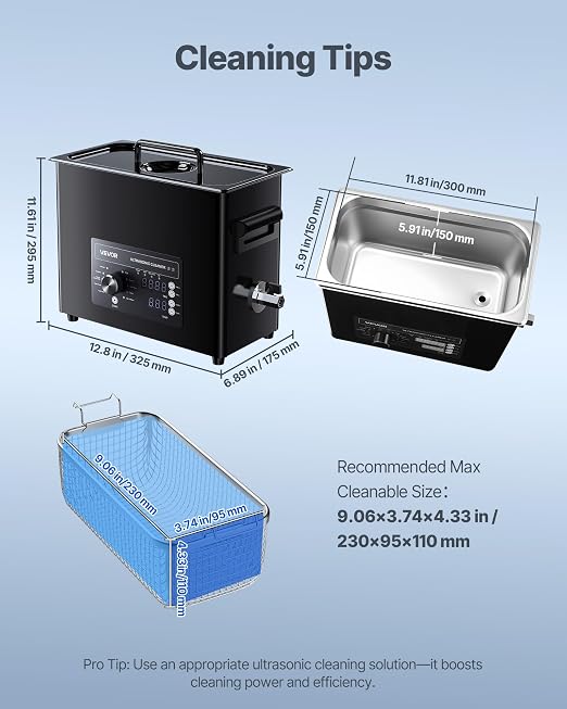 VEVOR 6L Ultrasonic Cleaner, Professional Ultrasonic Cleaner Machine with Knob Control, Stainless Steel Cleaning Machine with Basket and Cleaning Ball, for Watches, Razors, Jewelry, Coins and More