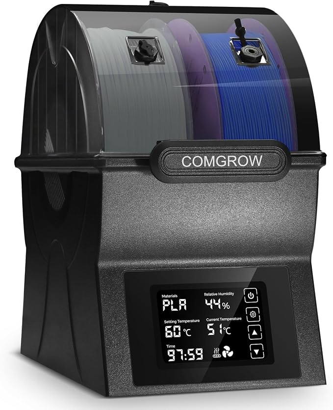 Comgrow Filament Dryer Box, SH02 Dry Box Filament Sealed Storage Box 3D Printer 2 Spools Holder with PTC Fast Heater, Filament Dehydrator with Touch Screen Compatible with PLA PETG TPU ABS 1.75/2.85mm