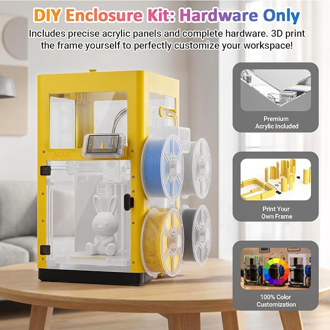 AD5X Enclosure Kit for Flashforge | Reduces Noise, Odor and Dust, Stable Temp to Prevent Warping, Precise Alignment, DIY Custom Colors, High-Temp Printing