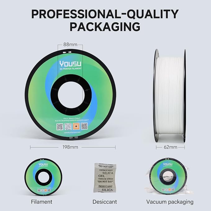 YOUSU Matte PLA Filament 1.75mm Bundle 1KG*6/13.2lbs Dimensional Accuracy +/- 0.02mm, 6 Colors, Plastic Spool for Most FDM 3D Printers(Black, White, Light Gray, Cyan, Magenta, Yellow)