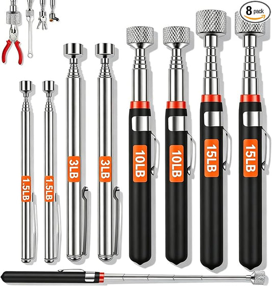8Pcs Telescoping Magnetic Pickup Tool 1.5LB 3LB 10LB 15LB Extendable Magnet Stick Set Grabber Tools Stainless Steel Portable Bolt Screws Reacher Magnetic Nail Picker for Men Husband Birthday Christmas