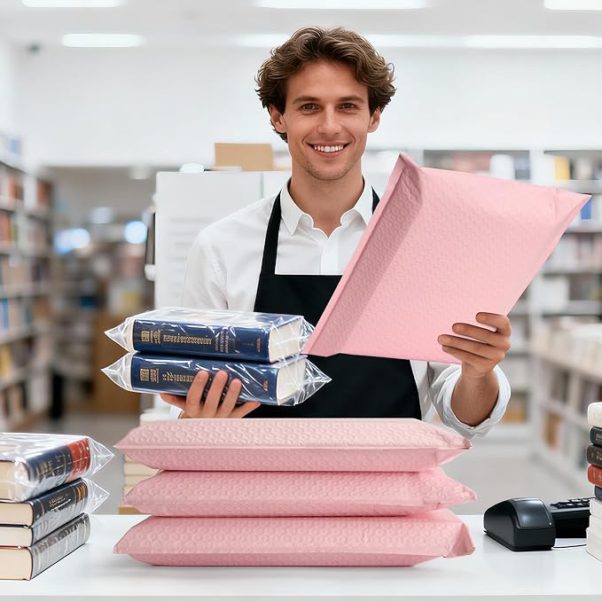 Fuxury Bubble Mailers 10x13 Inch Light Pink 25 Pack, Opaque Padded Envelopes for Clothing, Books, Makeup & Accessories, Self Seal Shipping Bags for Small Business