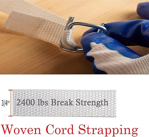 Banding Strapping Kit, Woven Cord Pallet Packaging Tool, Upgraded Strapping Tensioner Tool, 3/4" x 330' Woven Cord (2400 LBS Break Strength), 100pcs Metal Buckles and Woven Cord Roll