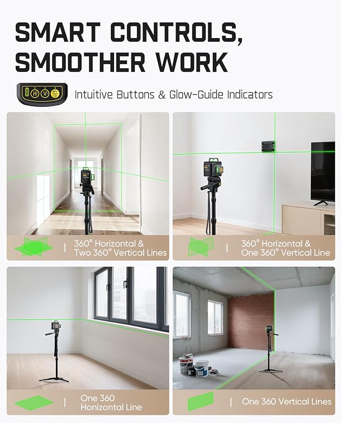 Fanttik D12 Ace Laser Level 360 Self Leveling, 3x360° Rechargeable 3D Green Cross Laser, Outdoor Pulse Mode, IP54 Durable, Easy to Use for Construction and Picture Hanging