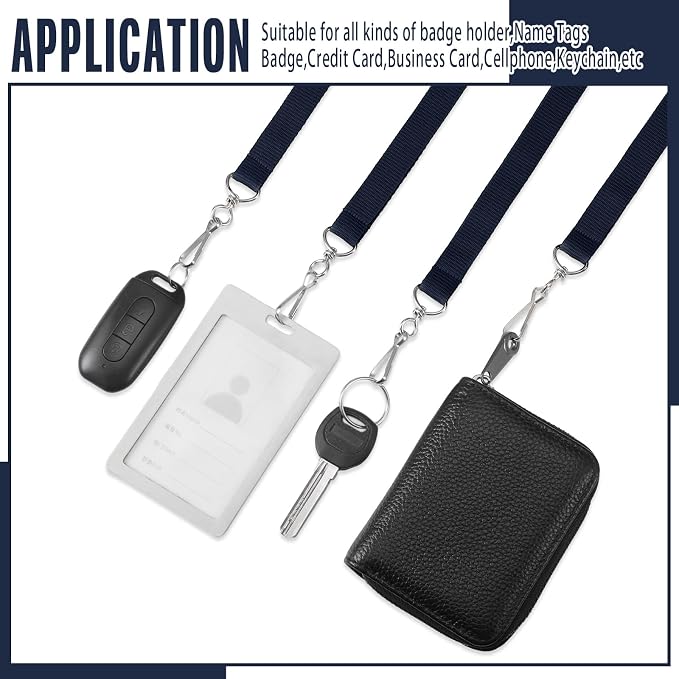 Patelai 120 Pcs Breakaway Lanyards with J Hook Bulk Flat for ID Badges Neck Badge Lanyards Card Name tag Holder Neck Straps (Navy Blue)