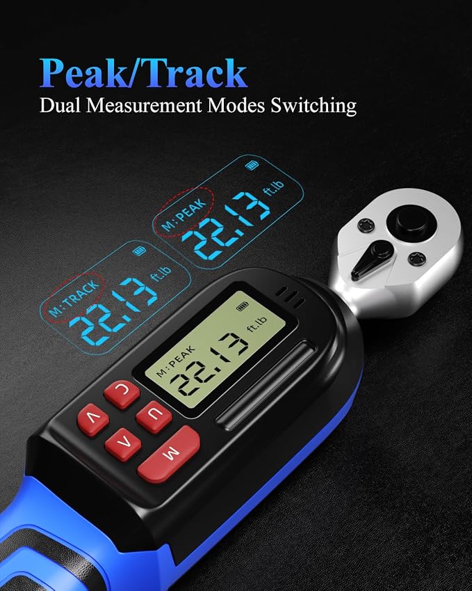 1/4 Digital Torque Wrench (1.11-22.13 Ft. Lb/ 1.5-30 N.m) ±2% Accuracy with Buzzer and LED Flash Notification Four Units of Measure Digital Torque Wrenches for Bicycle, DIY and Home Repair