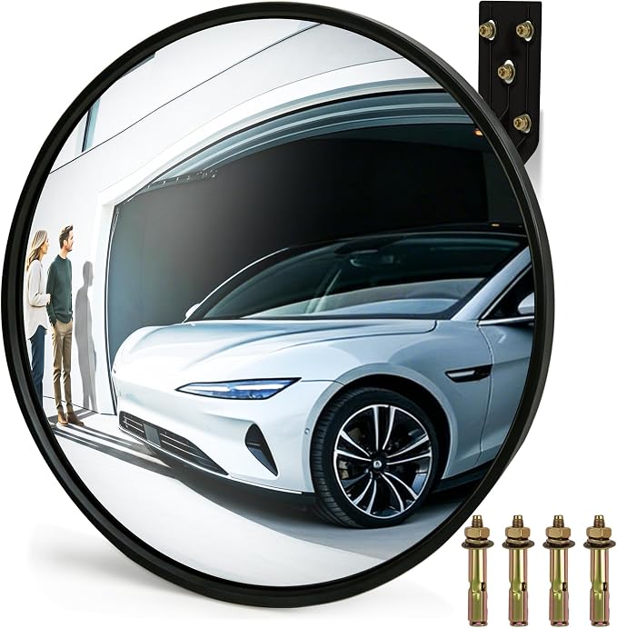Shatterproof Anti Theft Acrylic Convex Mirror with LifetimeWarranty, 16 Inch Safety Mirror Wide Angle Blind Spot Mirror with Wall Mount Kit for Garage Driveway Indoor Outdoor