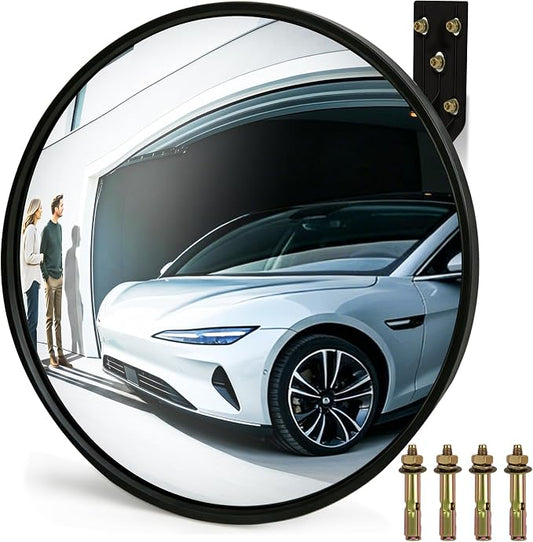 Shatterproof Acrylic Convex Mirror 12 Inch with LifetimeWarranty, Wide Angle Anti Theft Blind Spot Mirror with Wall Mount Kit for Garage Driveway and Store Safety, Outdoor Indoor