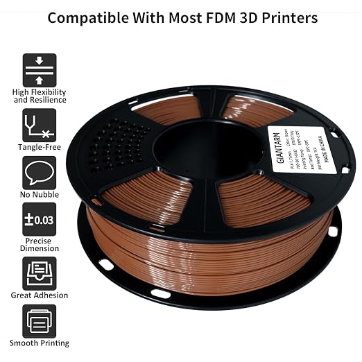 GIANTARM PLA Filament,Brown 3D Printer Filament 1Kg(2.2lbs) Spool,1.75mm Dimension Accuracy +/- 0.03mm,Fit Most FDM 3D Printers