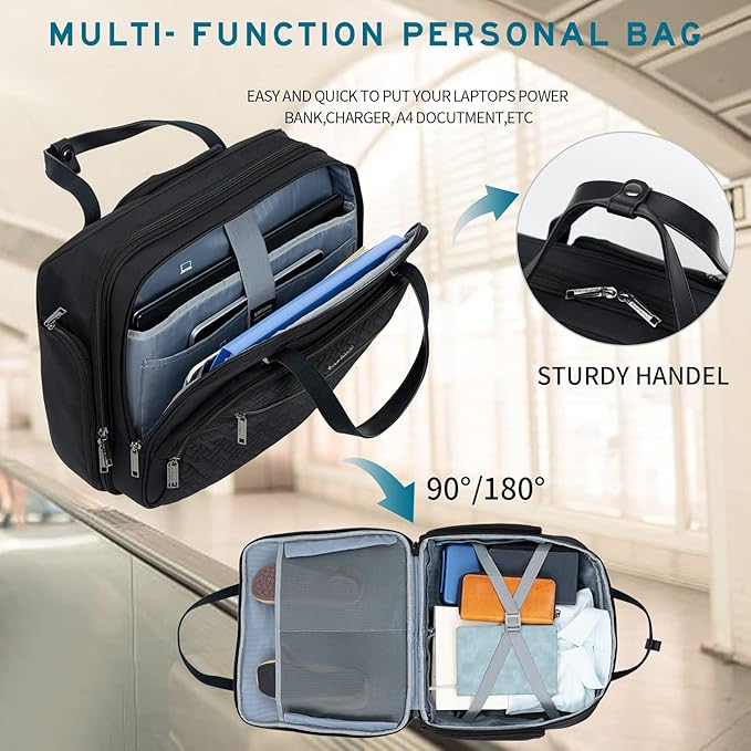 EMPSIGN Rolling Laptop Bag, 15.6 Inch Roller Briefcase with Wheel, Rolling Underaeat Computer Bag with Water-Proof RFID Pockets for Travel Business Work-Quilted Black