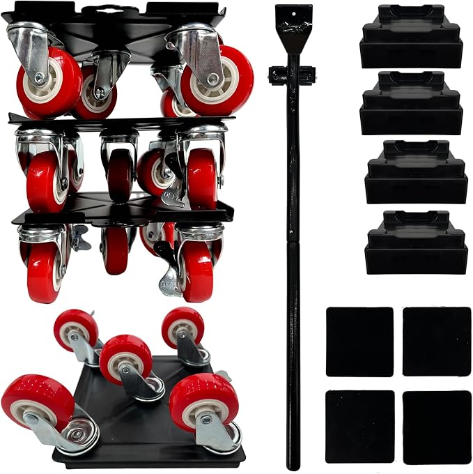 Furniture Dolly Set 5 Wheels Heavy Duty,6.3" Carbon Steel Panel Dolly, 360°Rotatable Rubber Universal Wheels,Non-Slip Sliders&Lifter,3300Lbs Load Capacity,Furniture Lifter for Sofa, Piano,Appliances