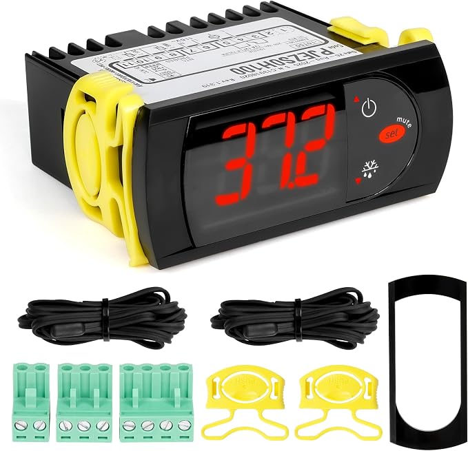 Replacement for Carel PJEZS0H100 Temperature Controller, for 115V 50/60hz Refrigerators/Freezer Types, Digital Thermostat with Sensor Probe & Mounting Hardware